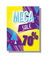 Mega verkoop kortingen poster memphis stijl vector