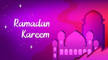 ramadan kareem illustratie landschap achtergrond met moskee silhouet ornamenten en dominant paars, voor het gebruik van ramadan evenementen en andere moslim evenementen vector