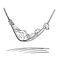 vrouw ontspannen in hangmat illustratie vector hand getekend geïsoleerd op een witte achtergrond lijntekeningen.