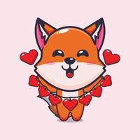 schattig vos stripfiguur met liefdesdecoratie op Valentijnsdag vector
