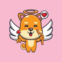 schattig shiba inu hond cupid stripfiguur met liefdespijl vector