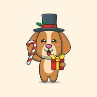 schattige hond met kerstsnoep en cadeau vector