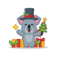 schattige koala met ster en kerstboom vector