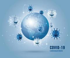 abstracte blauwe corona virus teken vector. coronavirus covid 19 pandemische uitbraak over de hele wereld. vector