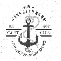 jachtclub-badge. vector. concept voor zeilen shirt, print, stempel of tee. vintage typografieontwerp met het anker van de Zwarte Zee en het silhouet van de kabelknoop. beste sportactiviteit vector