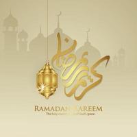 ontwerp wenskaart ramadan moment met luxe Arabische kalligrafie, halve maan, traditionele lantaarn en moskee patroon textuur islamitische achtergrond sjabloon. vector