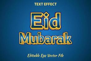 eid mubarak teksteffect bewerkbare blauwe en gouden kleur vector