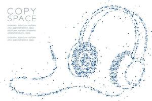 abstracte geometrische cirkel dot pixel patroon hoofdtelefoon vorm, muziek instrument conceptontwerp blauwe kleur illustratie op witte achtergrond met kopie ruimte, vector eps 10