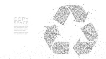 abstracte geometrische cirkel stip pixel patroon recycle teken, milieu instandhouding concept ontwerp zwarte kleur illustratie op witte achtergrond met kopie ruimte, vector eps 10