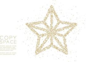 abstracte geometrische cirkel stip molecuul deeltje kerst stervorm, vr technologie gelukkig nieuwjaar viering ontwerp gouden kleur illustratie geïsoleerd op een witte achtergrond met kopie ruimte vector