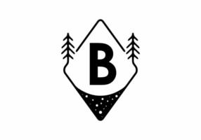 badge met zwarte lijntekeningen met pijnbomen en letter b vector