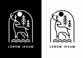 zwart en wit van herten in halve ovale vorm badge vector