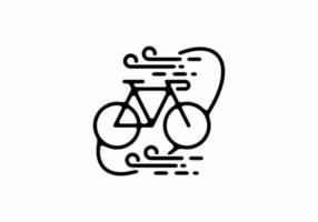 zwarte lijn kunst illustratie van fiets in gekantelde ovale vorm vector