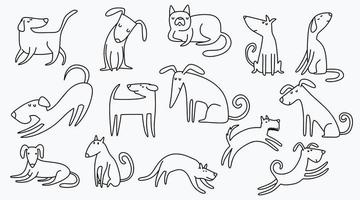 set hand getrokken illustratie met schattige honden. vector