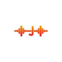 letter j met barbell pictogram fitness ontwerp sjabloon illustratie vector