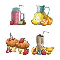 hand getrokken fruit en drankjes vector