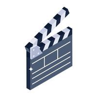 Filmklapper isometrisch pictogram, actieconcept vector