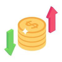 financiële variatie, fluctuatiepictogram in isometrisch vector