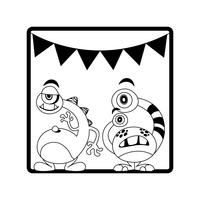 monochroom frame met monsters en slingers opknoping vector