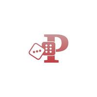 letter p met dobbelstenen twee pictogram logo sjabloon vector