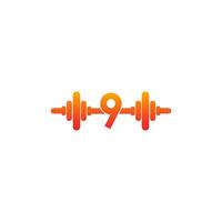 nummer 9 met barbell pictogram fitness ontwerp sjabloon illustratie vector