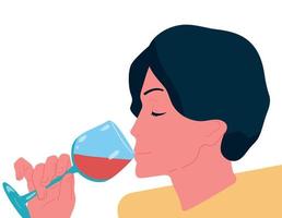 concept van alcoholisme. een jonge kerel of meisje drinkt wijn, een alcoholische drank.genieten van het leven. drankje. vector