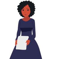 meisje met papier. Afro-Amerikaans. kantoormedewerker, secretaresse, zakenvrouw vector