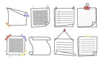 doodle hand getrokken memo notities en herinneringen vector illustratie set.