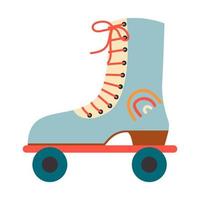 vintage blauwe rolschaatsen met veters en regenboog decoratie hipster icoon. platte vectorillustratie in retro stijl vector