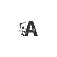 panda-pictogram achter letter a logo-afbeelding vector