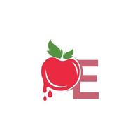 letter e met tomaat pictogram logo ontwerp sjabloon illustratie vector