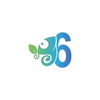 nummer 6 icoon met kameleon logo ontwerpsjabloon vector
