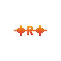 letter r met barbell pictogram fitness ontwerp sjabloon illustratie vector