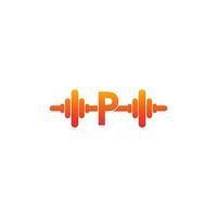 letter p met barbell pictogram fitness ontwerp sjabloon illustratie vector