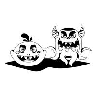 grappige monsters paar stripfiguren monochroom vector