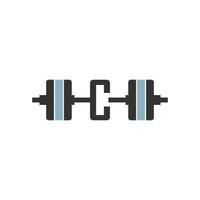 letter c met barbell pictogram fitness ontwerpsjabloon vector