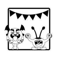 monochroom frame met monsters en slingers opknoping vector