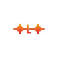 letter l met barbell pictogram fitness ontwerp sjabloon illustratie vector