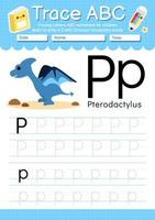 alfabet trace letter a tot z voorschoolse werkblad met dinosaurus type vector