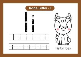 alfabet trace letter a tot z voorschoolse werkblad met letter i steenbok vector