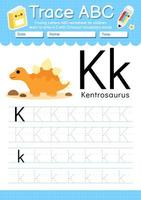 alfabet trace letter a tot z voorschoolse werkblad met dinosaurus type vector