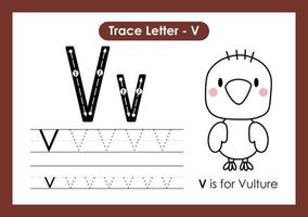 alfabet trace letter a tot z voorschoolse werkblad met letter v gier vector