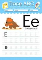 alfabet trace letter a tot z voorschoolse werkblad met dinosaurus type vector