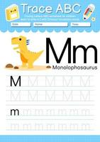 alfabet trace letter a tot z voorschoolse werkblad met dinosaurus type vector