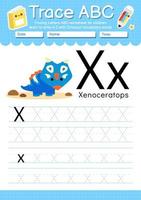 alfabet trace letter a tot z voorschoolse werkblad met dinosaurus type vector