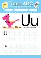 alfabet trace letter a tot z voorschoolse werkblad met dinosaurus type vector