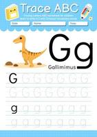 alfabet trace letter a tot z voorschoolse werkblad met dinosaurus type vector