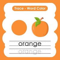engels overtrekken woord werkbladen met kleuren woordenschat oranje vector