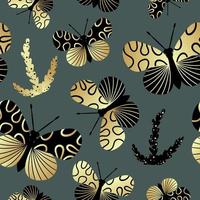 naadloos patroon van gouden en zwarte vlinders. sjabloon voor het ontwerpen van trendy stoffen, huishoudtextiel, kleding, papier, behang, ongebruikelijke verpakkingen, gordijnen. vectorillustratie. vector