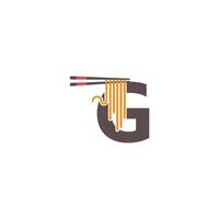 letter g met eetstokjes en noedelpictogram logo-ontwerp vector